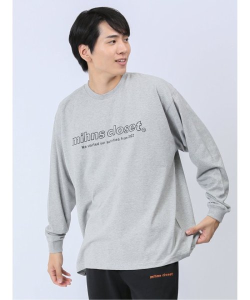 TAKA-Q(タカキュー)/【WEB限定】ミンズクローゼット/mihns closet モノトーンプリント クルー 長袖 メンズ Tシャツ カットソー カジュアル インナー ビジネス ギフ/ライトグレー