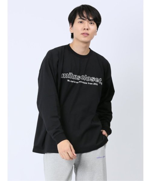 TAKA-Q(タカキュー)/【WEB限定】ミンズクローゼット/mihns closet モノトーンプリント クルー 長袖 メンズ Tシャツ カットソー カジュアル インナー ビジネス ギフ/ブラック