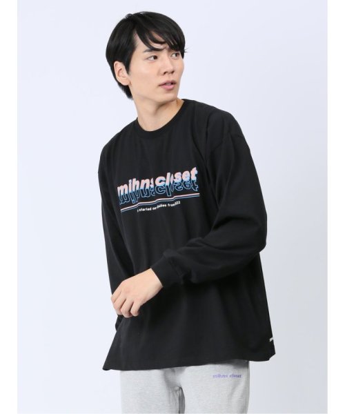 TAKA-Q(タカキュー)/【WEB限定】ミンズクローゼット/mihns closet カラープリント クルー 長袖 メンズ Tシャツ カットソー カジュアル インナー ビジネス ギフト /ブラック