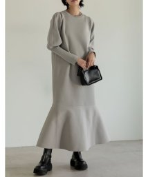 Re:EDIT(リエディ)/[2023A/W COLLECTION][低身長サイズ有]ミラノリブパフスリーブスポンジニットマーメイドワンピース/グレー