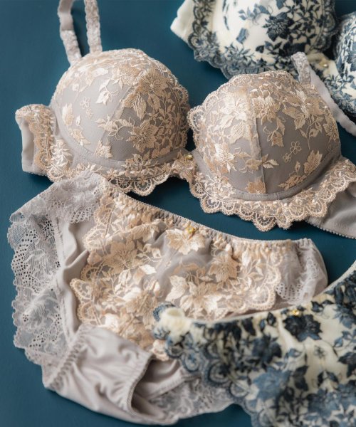 fran de lingerie(フランデランジェリー)/ロマンチックな華ありランジェリーしっかり盛胸＆安定感◎ 「クラシカルフローラル」 ブラジャーショーツセット/グレー