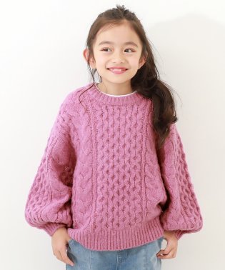 devirock/洗える ビッグシルエット　ケーブル編み やわらかニットプルオーバー 子供服 キッズ ベビー 女の子 トップス ニット セーター ニットプルオーバー モヘア/505638226