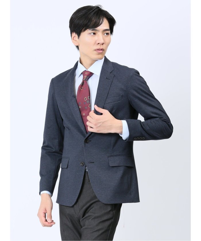 セール】軽量ストレッチ スリムフィット 2ボタンジャケット 紺 メンズ