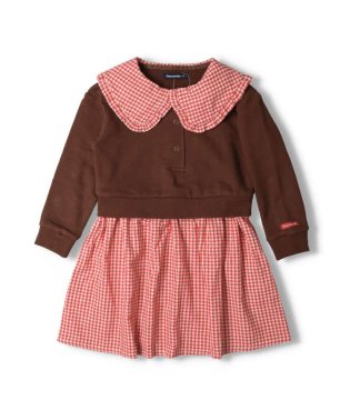 moujonjon/【子供服】 moujonjon (ムージョンジョン) ビッグカラーチェック切替裏毛ワンピース 80cm～140cm M60306/505645232