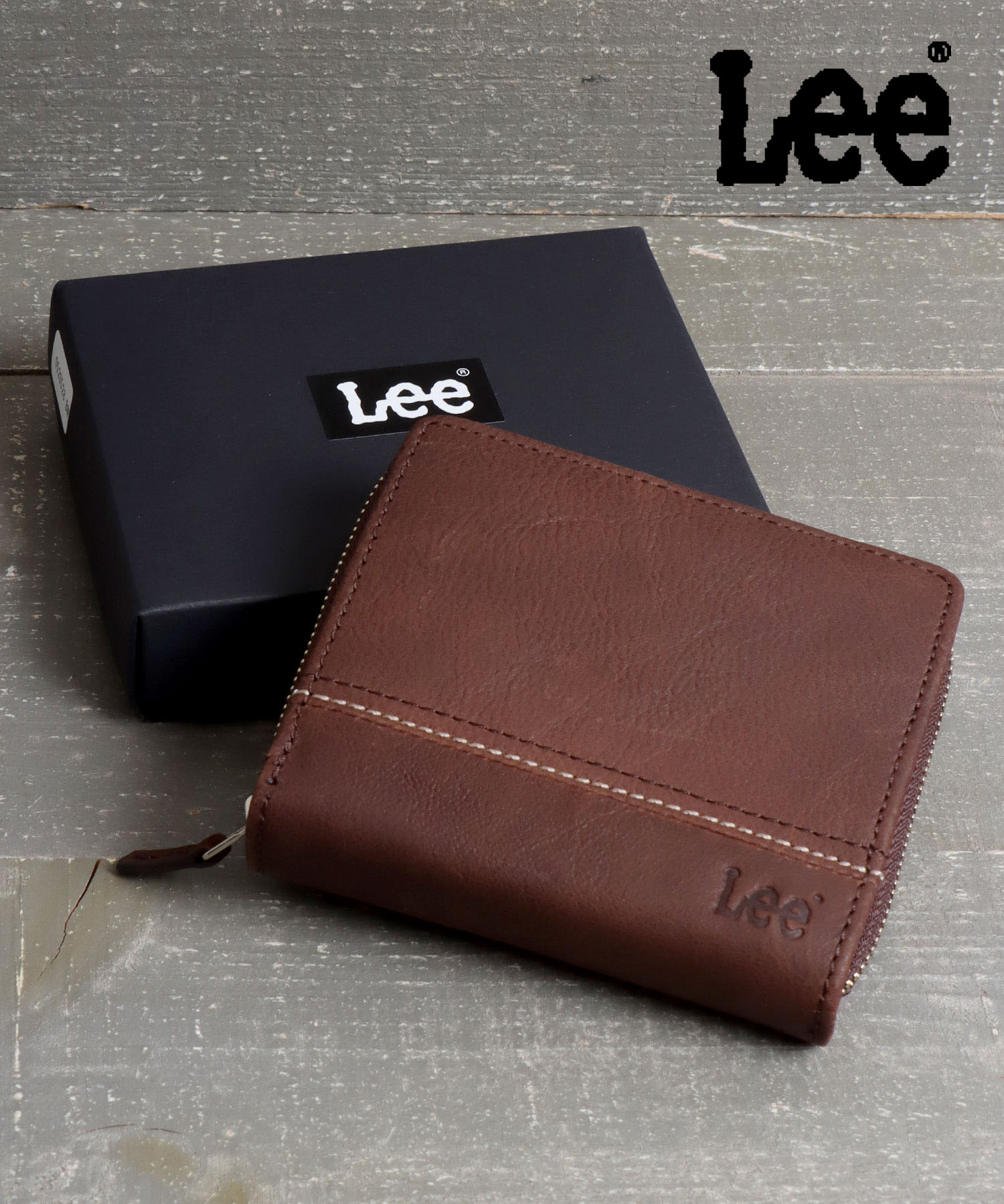 セール】【Lee/リー】ラウンドファスナー 二つ折りウォレット レザー