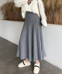 SEU(エスイイユウ)/ニットロングスカート マキシスカート 体型カバー リブニット 防寒 韓国ファッション/グレー