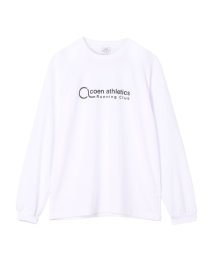 coen(coen)/ポリメッシュプリントロングスリーブTシャツ/WHITE