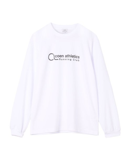 coen(coen)/ポリメッシュプリントロングスリーブTシャツ/WHITE