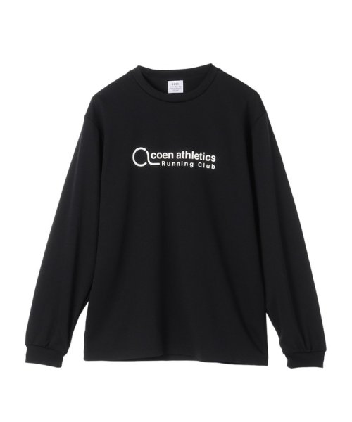 coen(coen)/ポリメッシュプリントロングスリーブTシャツ/BLACK