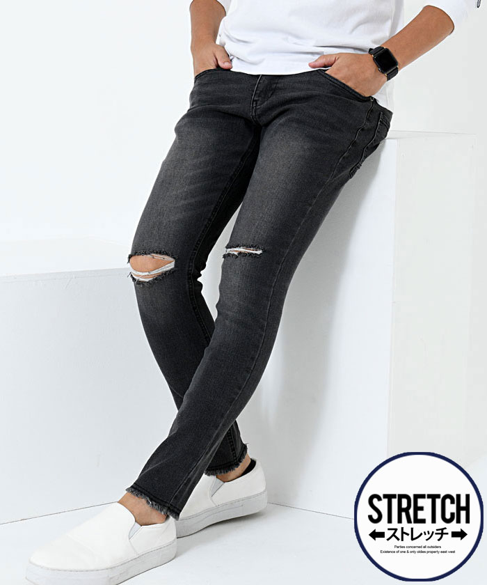 CavariA スーパーストレッチダメージスキニーデニムパンツ(505648836