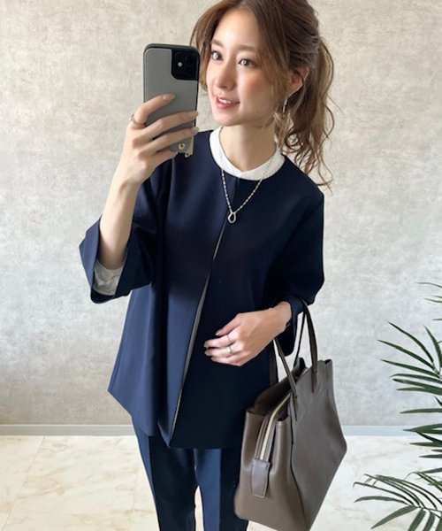 ノーカラージャケット＆テーパードパンツスーツセットアップ(505649118  