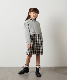 a.v.v(KID'S)(アー・ヴェ・ヴェキッズ)/[100－130]【2点セット】チェックシャツワンピ＆ショートプルオーバー/ブラック