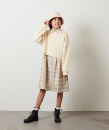 a.v.v(KID'S)(アー・ヴェ・ヴェキッズ)/[140－150]【2点セット】チェックシャツワンピ＆ショートプルオーバー/ベージュ