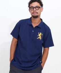 GIORDANO(ジョルダーノ)/ビッグライオン刺繍ドライストレッチ半袖ポロシャツ/ネイビー