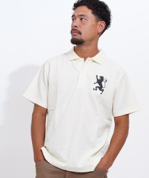GIORDANO(ジョルダーノ)/ビッグライオン刺繍ドライストレッチ半袖ポロシャツ/ホワイト