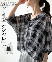 OTONA/さっと着て「オシャレ」 インナー付きシアーチェックシャツ/505640949