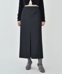 DRESSTERIOR(ドレステリア)/CODE A ｜ wool stripe slit long skirt/ブラック（019）