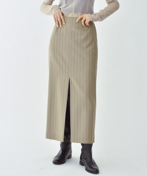 DRESSTERIOR(ドレステリア)/CODE A ｜ wool stripe slit long skirt/サンドベージュ（053）