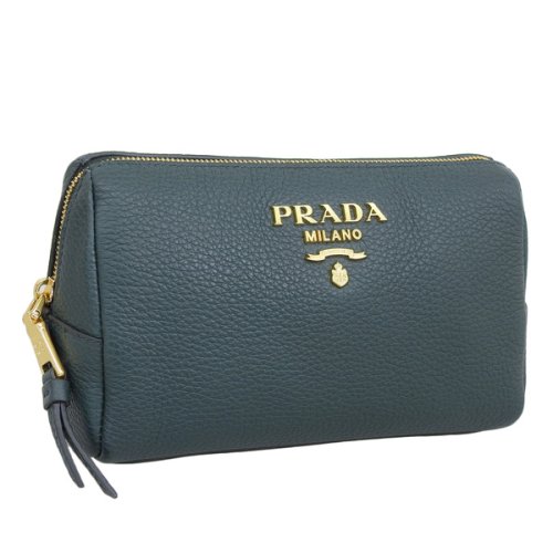 PRADA(プラダ)/PRADA プラダ VITELLO DAINO ヴィッテロ ダイノ レザー ポーチ コスメ ケース 小物入れ/グリーン