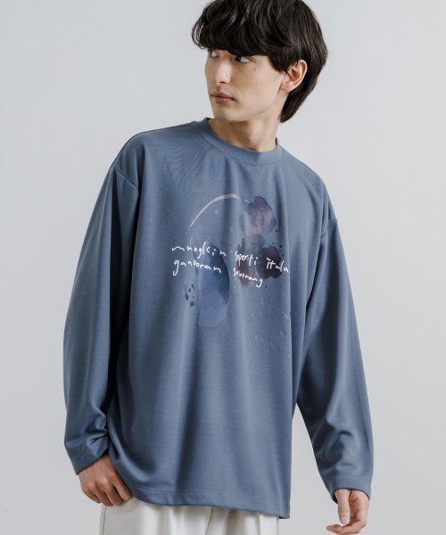 Rocky Monroe(ロッキーモンロー)/ロンT 長袖Tシャツ ダンボール メンズ レディース アートプリント オーバーサイズ ゆったり ルーズ 古着 カジュアル ストリート キレイめ シンプル ビッグ/サックスA