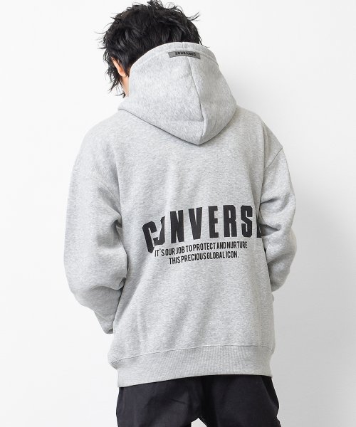 RAT EFFECT(ラット エフェクト)/CONVERSE 別注裏起毛バックプリントフーディー/杢グレー