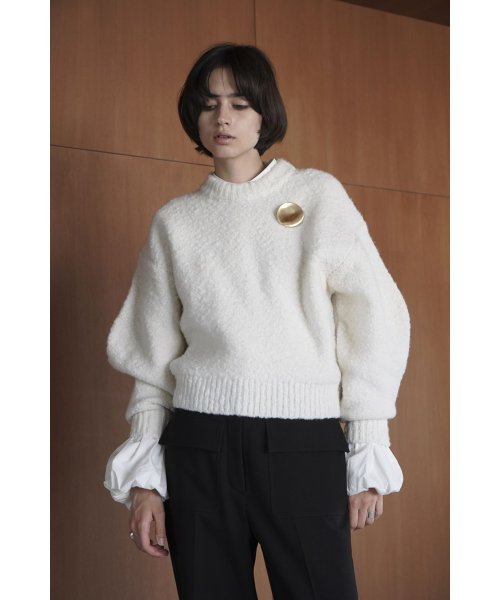 CLANE(クラネ)/BROOCH SET SOFT SLUB KNIT TOPS/WHITE