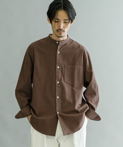 URBAN RESEARCH(アーバンリサーチ)/『UR TECH』バンドカラーシャツ/BROWN