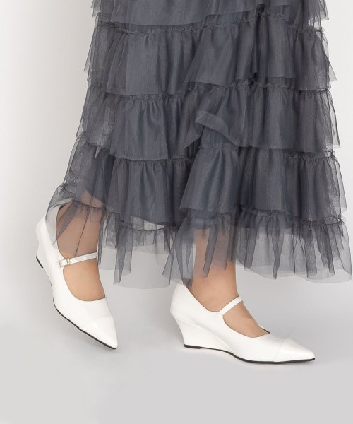 SVEC(シュベック)/パンプス ウェッジソール オフィス ストラップ 黒 歩きやすい 痛くない きれいめ レディース 結婚式 メリージェーン シューズ 靴 ポインテッドトゥ/ホワイト