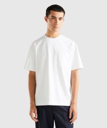 BENETTON (mens)(ベネトン（メンズ）)/ロゴ刺繍入りポケット付き半袖Tシャツ・カットソー/ホワイト