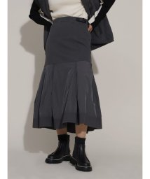 LASUD(ラシュッド)/異素材タックデザインスカート/チャコールグレー