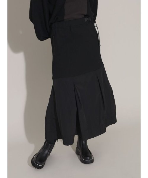 LASUD(ラシュッド)/異素材タックデザインスカート/ブラック