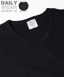 AVIREX(AVIREX)/《DAILY/WEB限定》RIB S/S V－NECK T－SHIRT/同色プリント リブ 半袖 ブイネック Tシャツ  デイリーウェア/ブラック