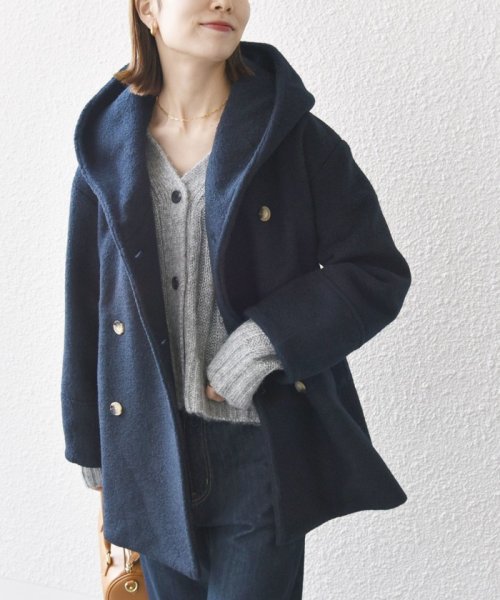 SHIPS any: ナッピング フード ショート コート 