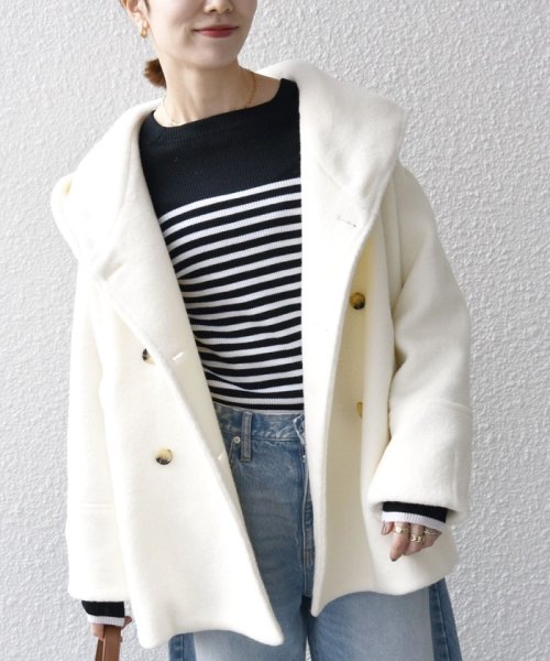 SHIPS any: ナッピング フード ショート コート 