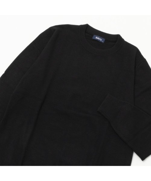 MAC HOUSE(men)(マックハウス（メンズ）)/NAVY ネイビー ウール混洗える素肌ニット クルーネック QMH/03892FW/ブラック