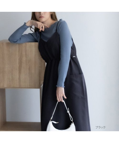 MAC HOUSE(women)(マックハウス（レディース）)/NAVY ネイビー ユーティリティキャミワンピース 141323511/ブラック