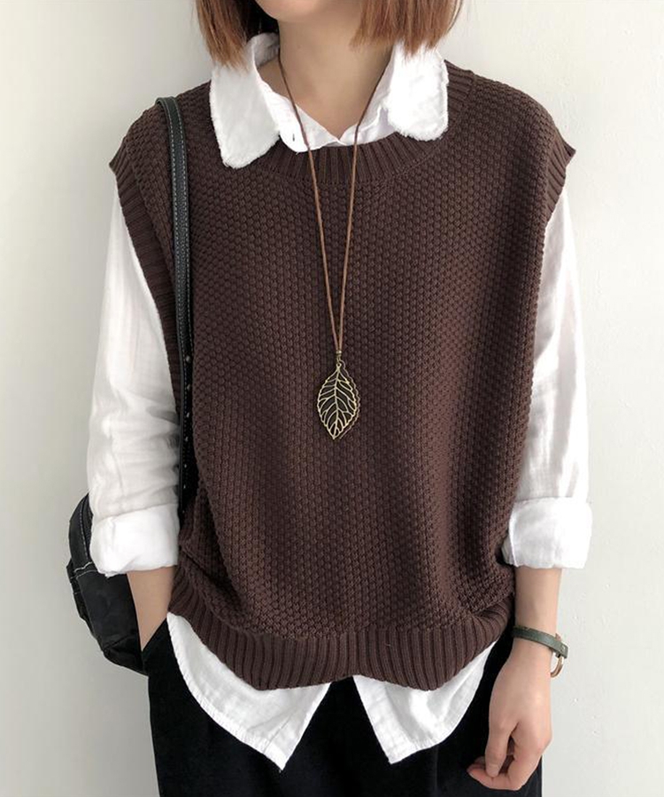 裾レース編みスカラップベスト ニットベスト レディース レイヤード ゆったり 韓国ファッション