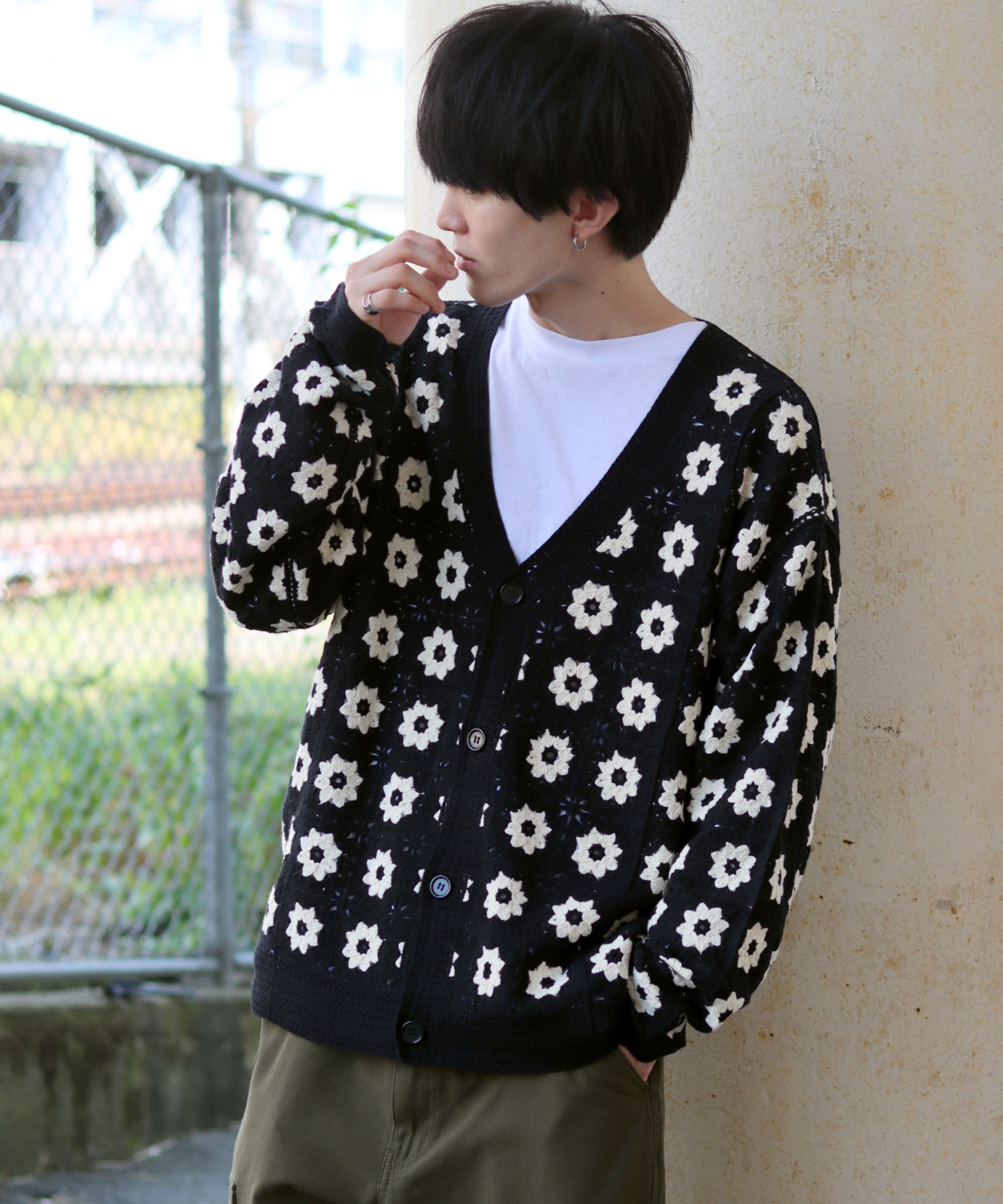 セール】【SITRY】crochet like Knit Cardigan/かぎ針編み風 ニット