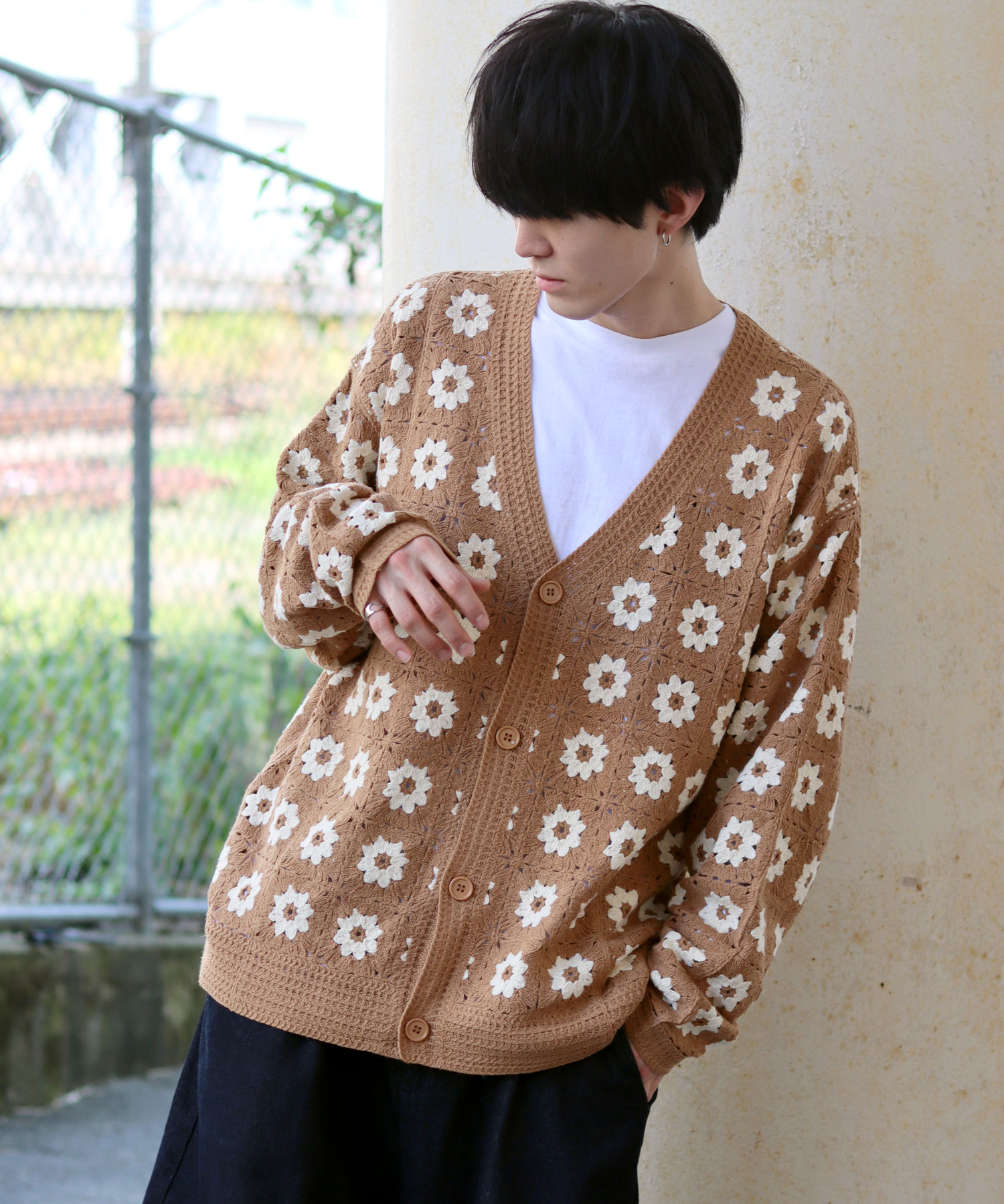 セール】【SITRY】crochet like Knit Cardigan/かぎ針編み風 ニット