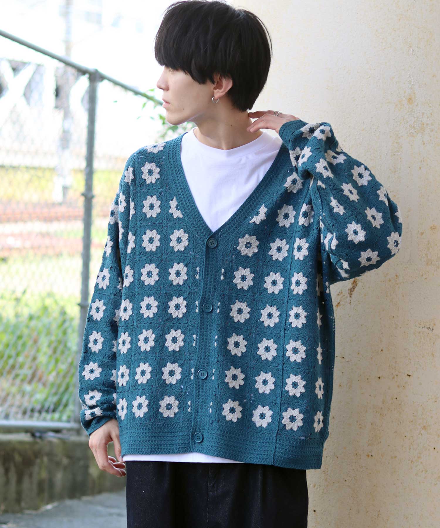 セール】【SITRY】crochet like Knit Cardigan/かぎ針編み風 ニット