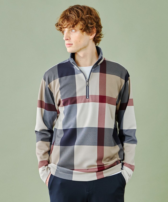 WEB限定】クレストブリッジチェックハーフジップカットソー(505636973