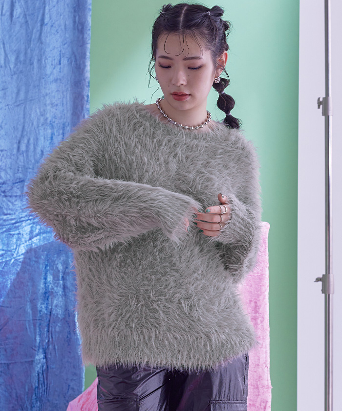 【NEW】フェザーヤーンニット プルオーバー グレー