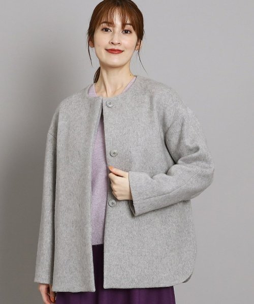 【日本製/オンオフ可】ゆったりきれいめノーカラーショートコート 