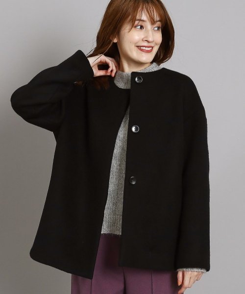 【日本製/オンオフ可】ゆったりきれいめノーカラーショートコート 