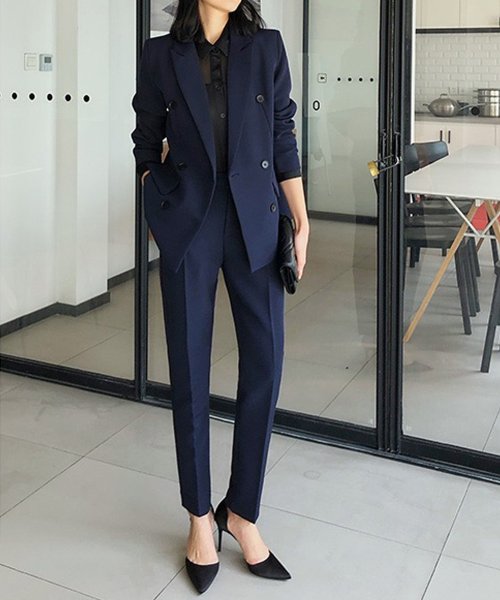 ダブルテーラードジャケット＆テーパードパンツスーツセット(505662263  