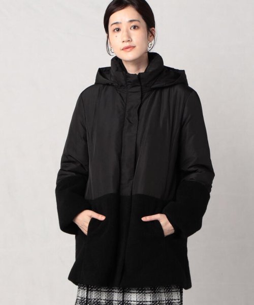 軽くてあったか もこもこボアが可愛い フェイクダウンコート 【Audrey and John Wad】コットンシルク厚中わたフーデッドコート EIM1317738114(10150円)