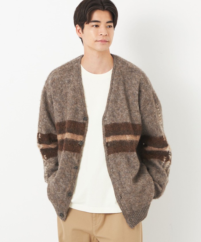 〖グリーンレーベルリラクシング〗Vネックカーディガン ネイビー (S) 柄 毛