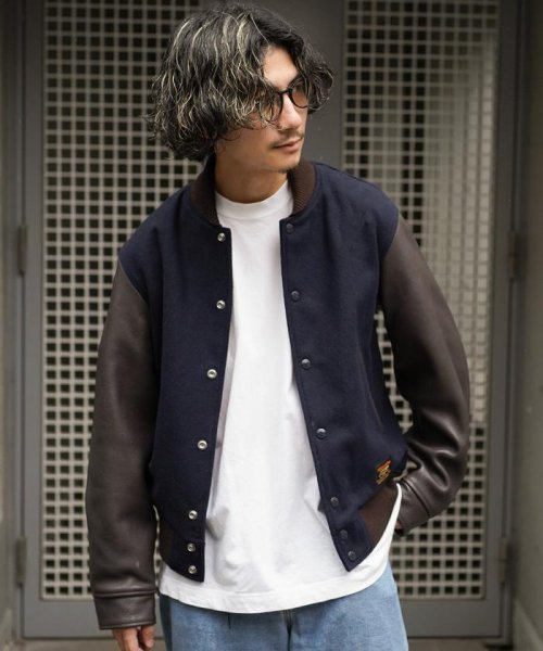 Schott(ショット)/×SKOOKUM/×スクーカム/STUDIUM JACKET $110/110ドル スタジアムジャケット /ネイビー