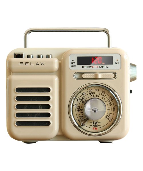 RELAX(リラックス)/RELAX リラックス マルチ レトロ ラジオ 小型 携帯 防災用品 ライト アラーム SOS機能 モバイルバッテリー 音楽再生 時計 スピーカー RE096/ライトベージュ