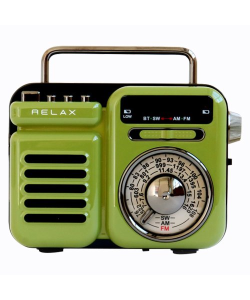 RELAX(リラックス)/RELAX リラックス マルチ レトロ ラジオ 小型 携帯 防災用品 ライト アラーム SOS機能 モバイルバッテリー 音楽再生 時計 スピーカー RE096/グリーン